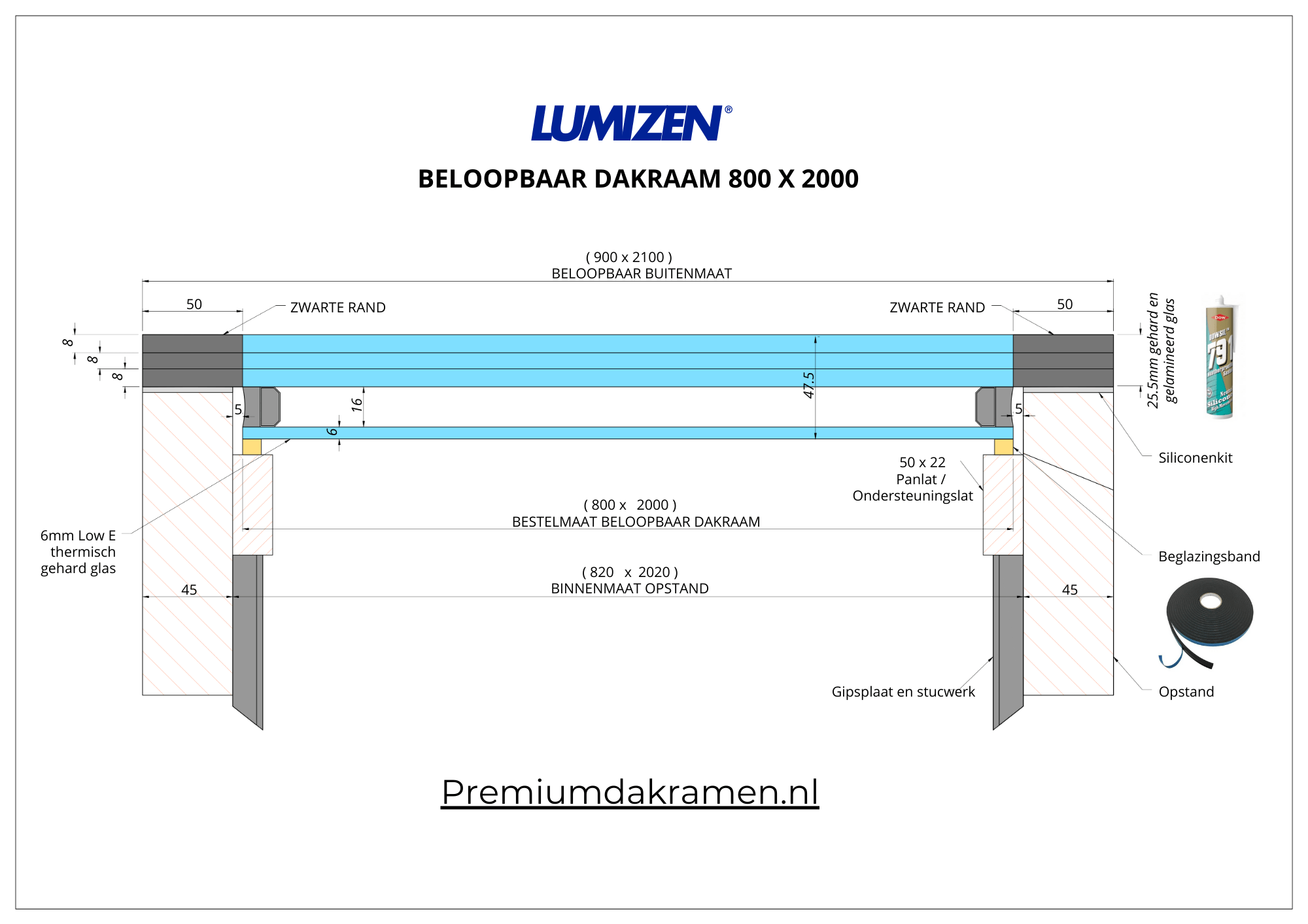 Dakraam Beloopbaar - 80x200 cm Beloopbaar Premium Dakramen