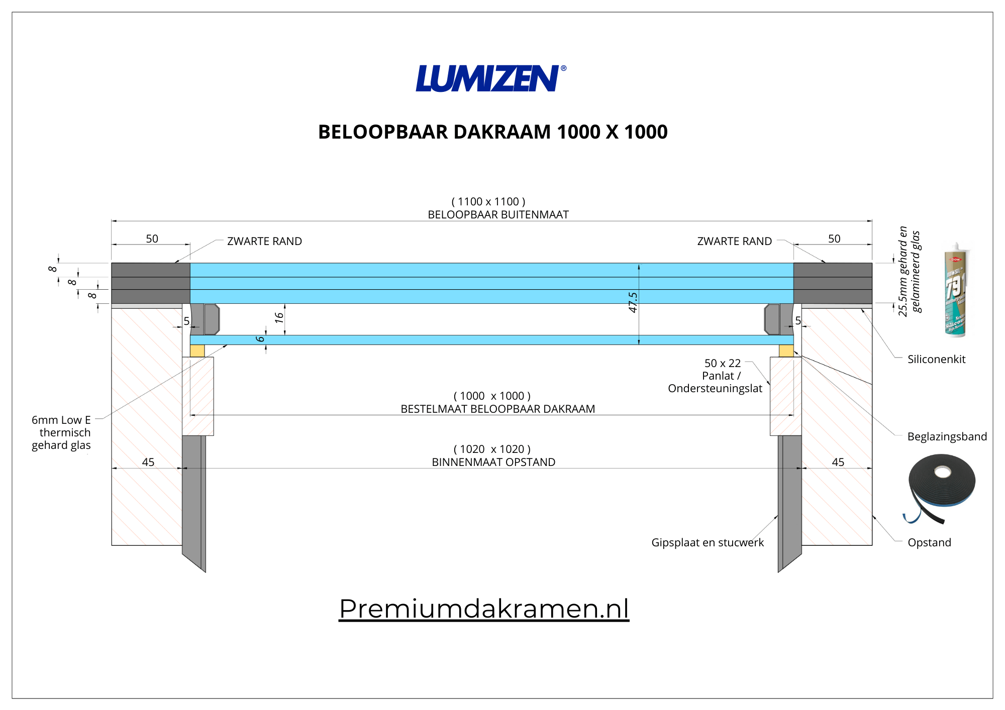 Dakraam Beloopbaar - 100x100 cm Beloopbaar Premium Dakramen