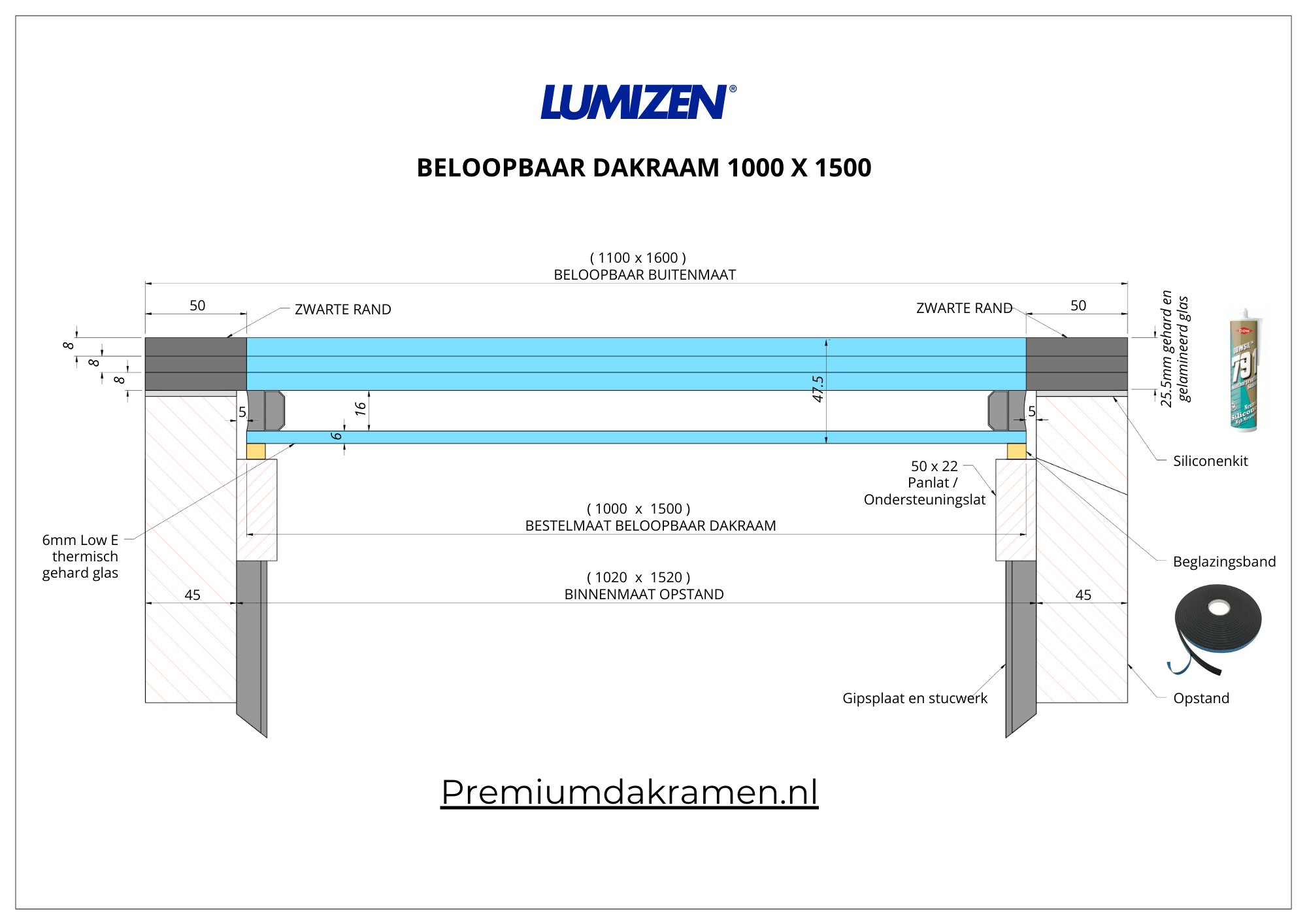 Dakraam Beloopbaar - 100x150 cm Beloopbaar Premium Dakramen
